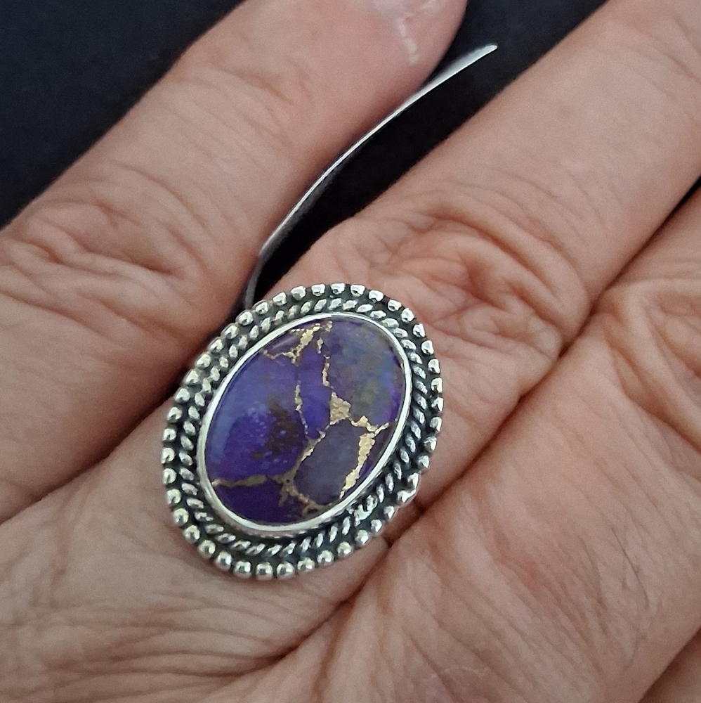 PURPLE COPPER TURQUOISE RING 925 STERLING SILVER SIZE 8 - Picture 3 of 8